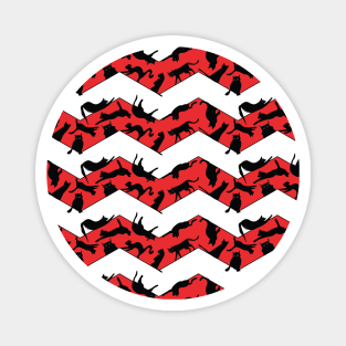 Red Christmas chevron pattern with black cats. Christmas gift Magnet